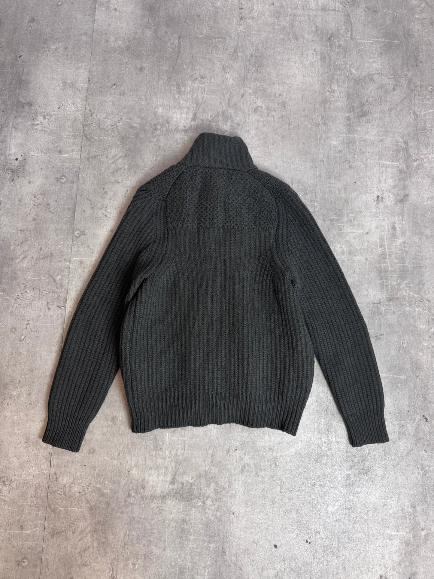 A/W 09' C.P. Company Military Green Lana Wool Rib Knit Asymmetric Button Up Sweater