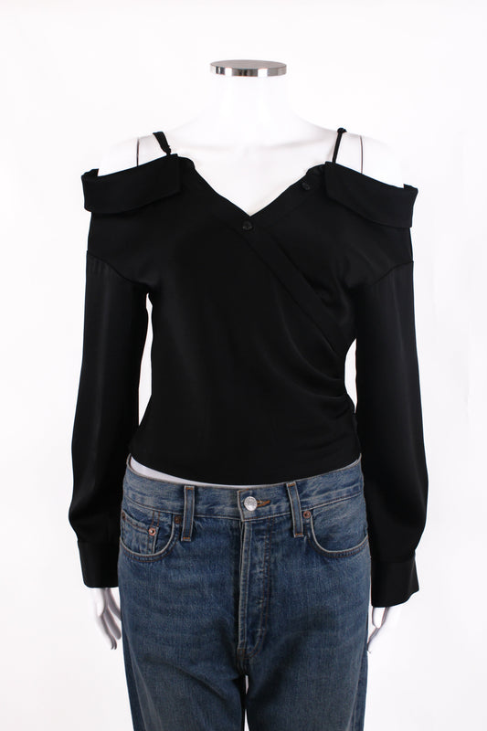 Jonathan Simkhai L/S Off The Shoulder Shirt Black S | O/S, Black