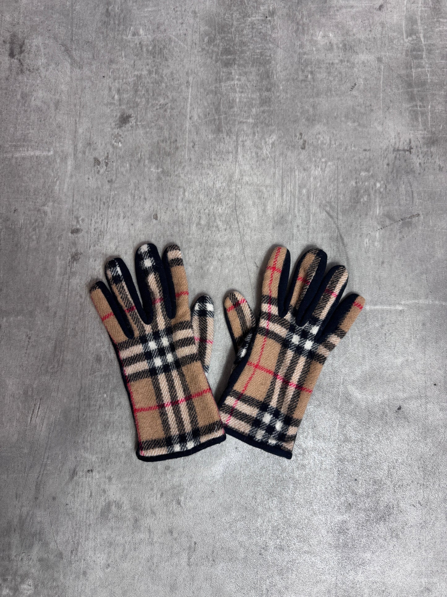 Burberry Beige Nova Check Wool Black Cotton Lined Gloves