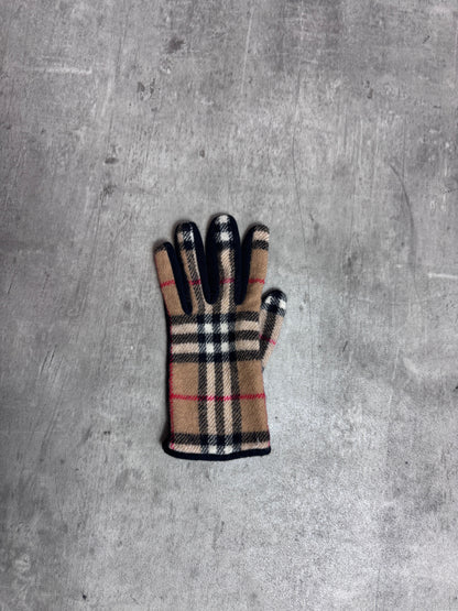 Burberry Beige Nova Check Wool Black Cotton Lined Gloves
