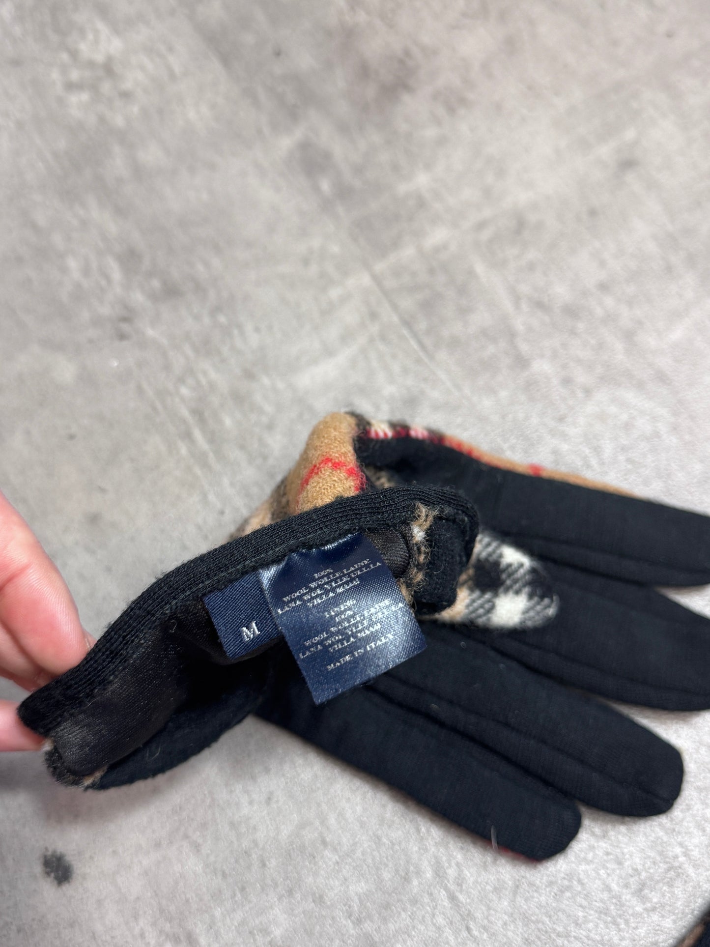 Burberry Beige Nova Check Wool Black Cotton Lined Gloves