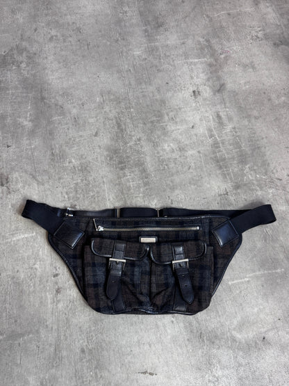 Burberry 00's Leather Detailed Smoke Nova Check Wool Crossbody Bag