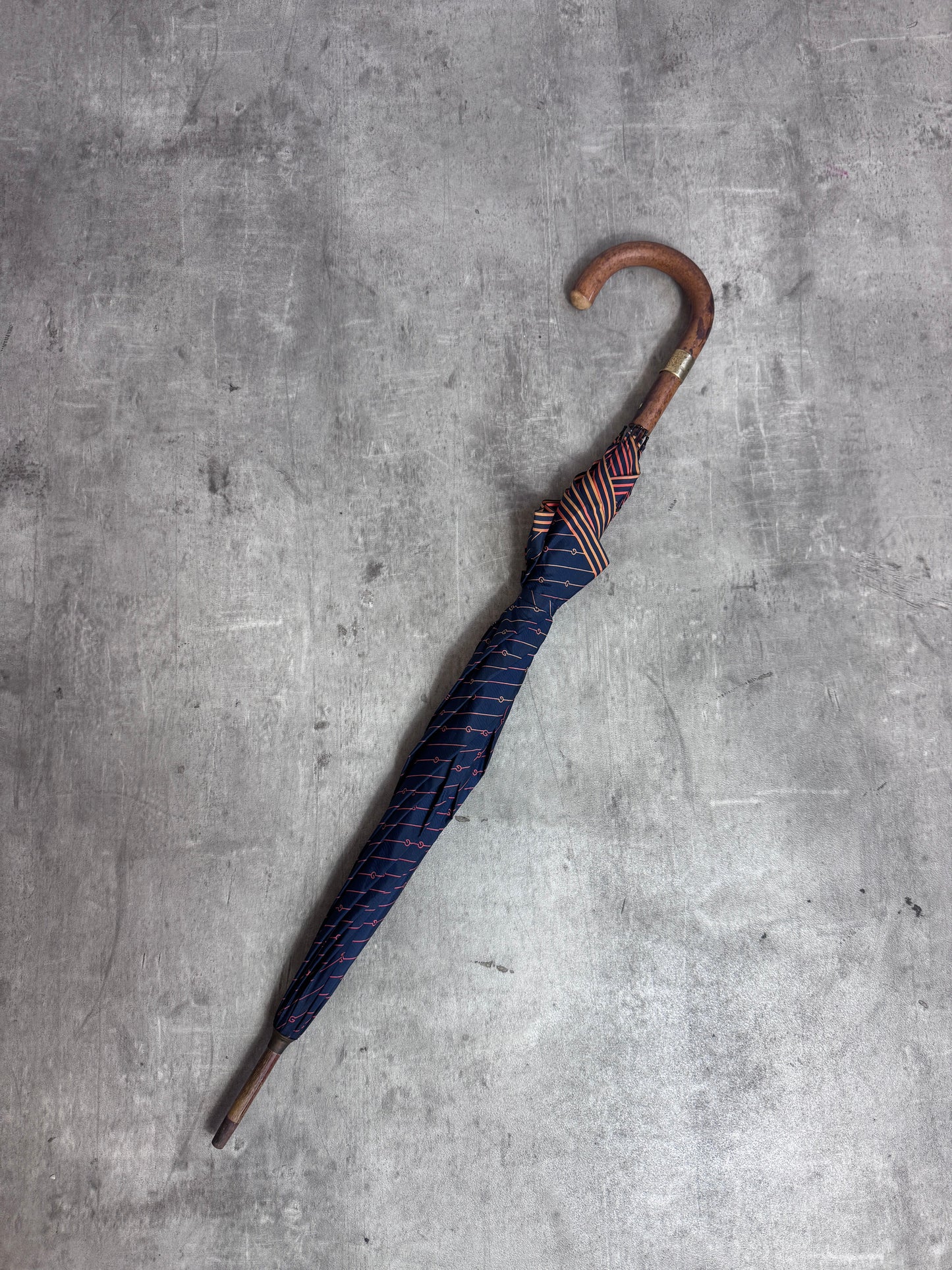 Gucci 1980 Orange Monogram Print Wooden Handle Full Umbrella