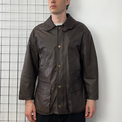 C.P. Company Brown 1992 Ideas From Massimo Osti Lined Leather Overcoat | Medium, Brown