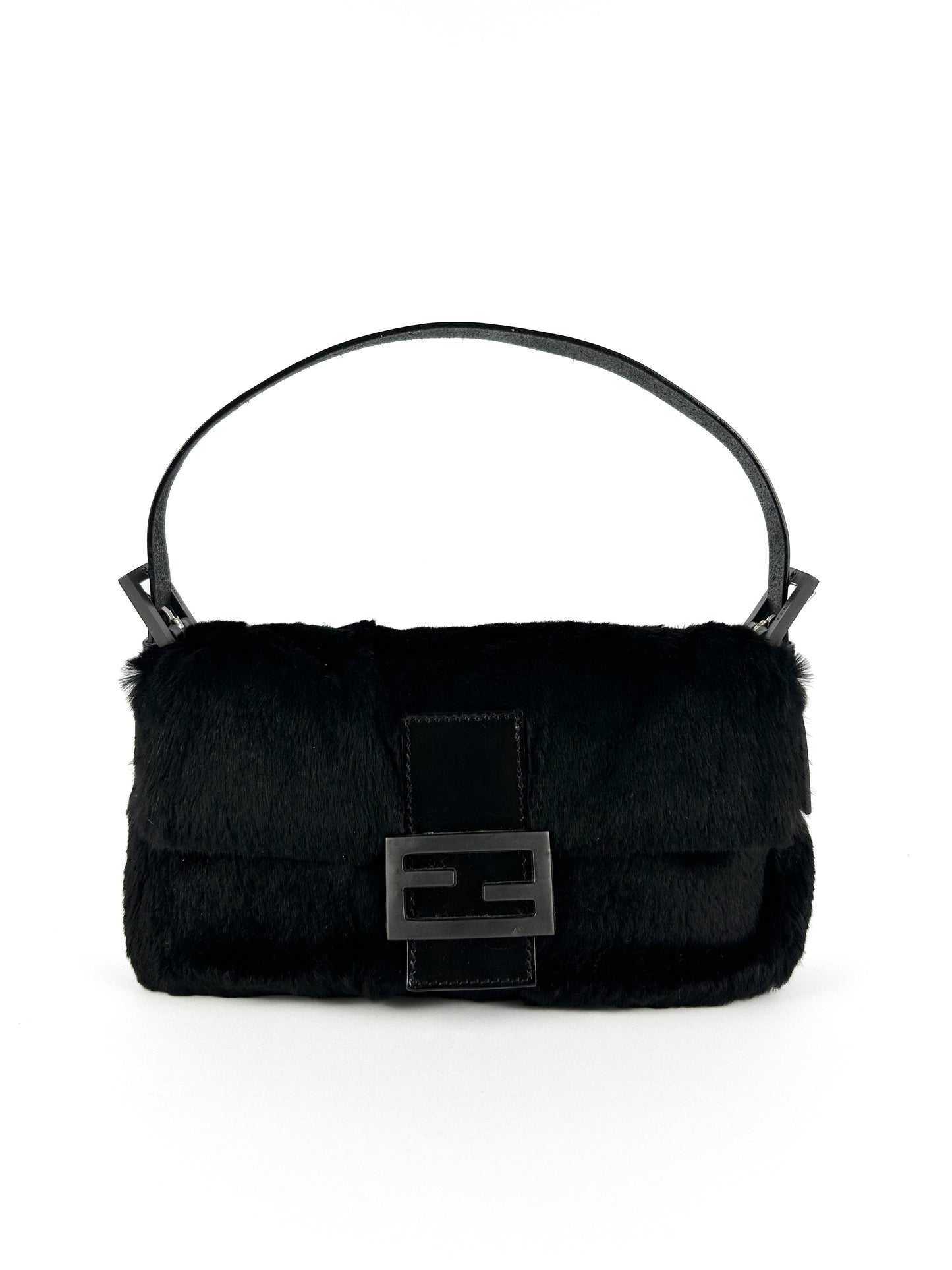 Vintage Fendi Black Lapin Fur Baguette Shoulder Bag (90s) | O/S, Black