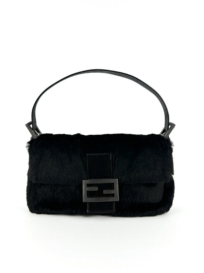 Vintage Fendi Black Lapin Fur Baguette Shoulder Bag (90s) | O/S, Black