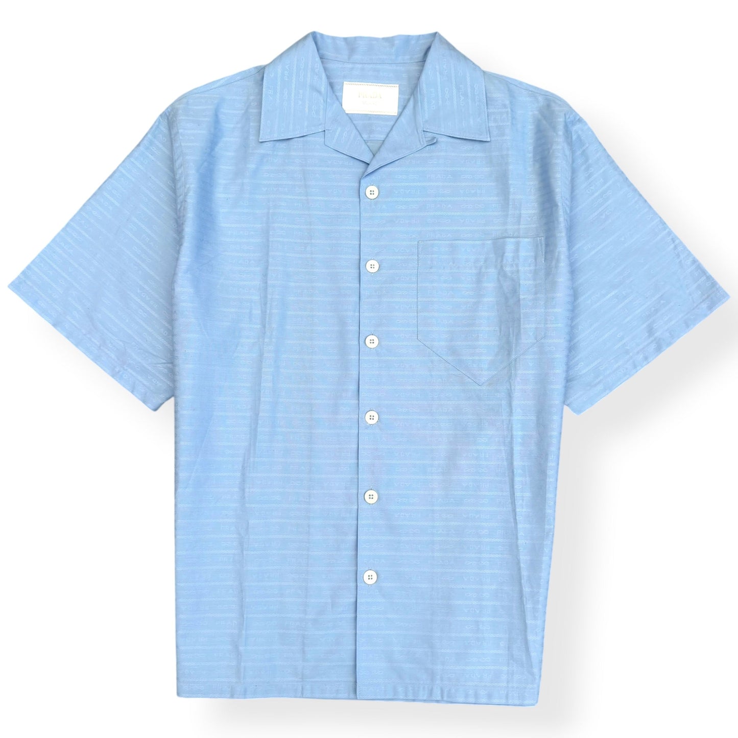 PRADA LOGO JACQUARD SHORT SLEEVE SHIRT BLUE XL | XL, Blue