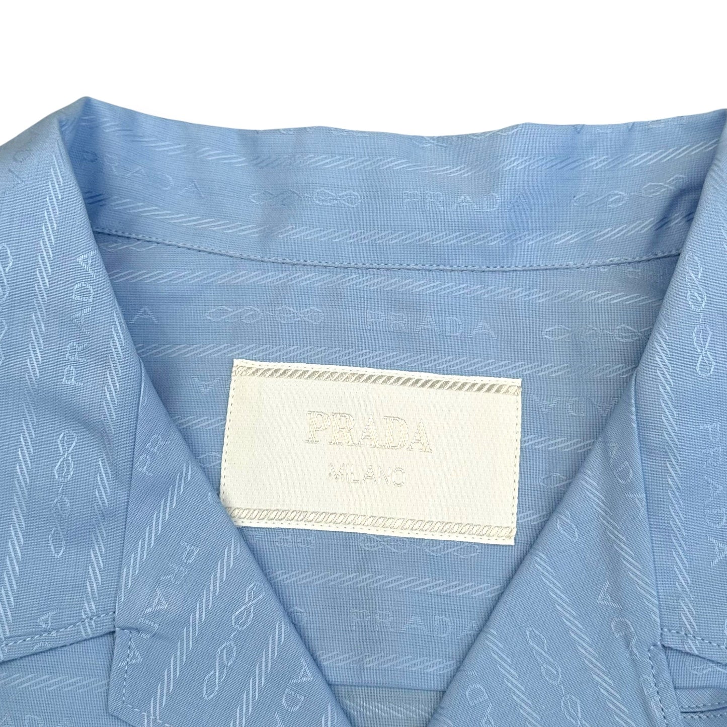 PRADA LOGO JACQUARD SHORT SLEEVE SHIRT BLUE XL | XL, Blue