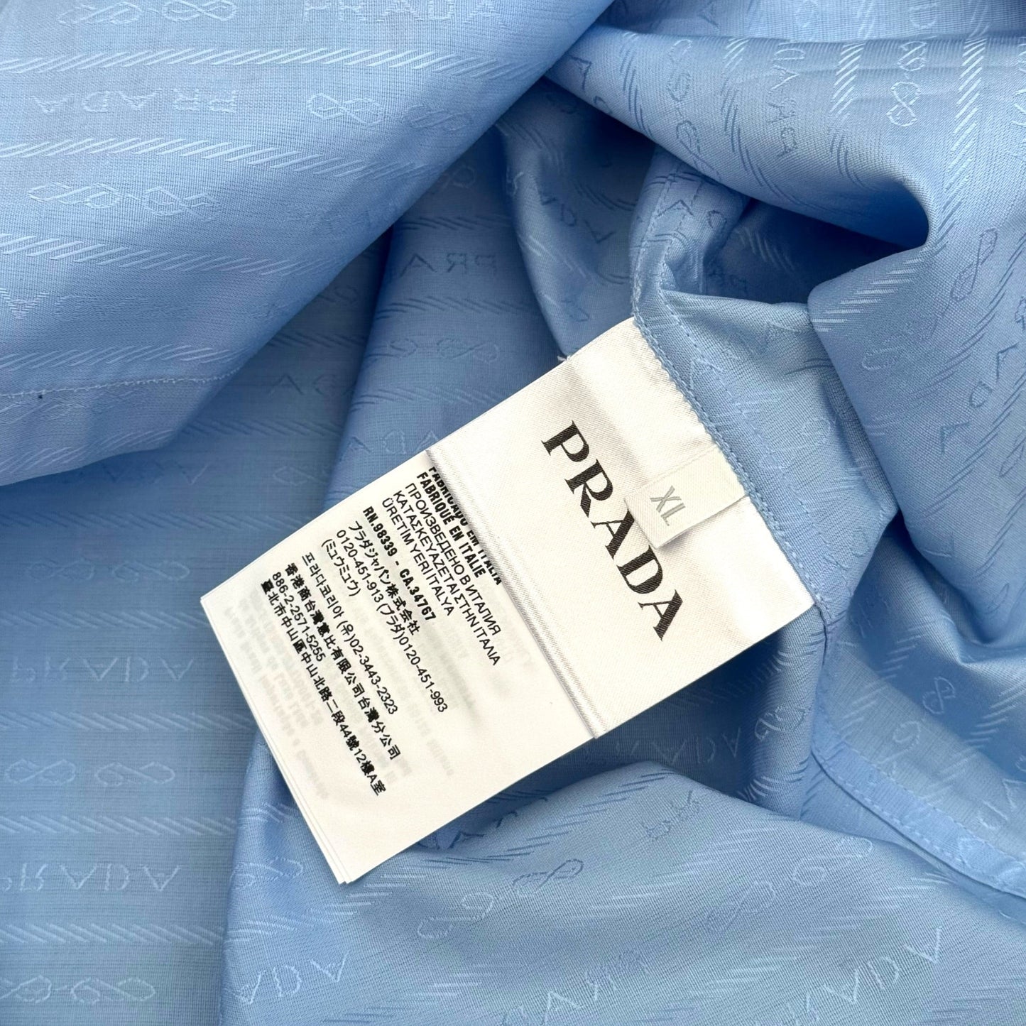 PRADA LOGO JACQUARD SHORT SLEEVE SHIRT BLUE XL | XL, Blue