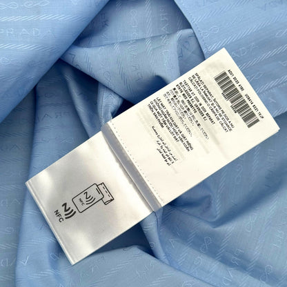 PRADA LOGO JACQUARD SHORT SLEEVE SHIRT BLUE XL | XL, Blue