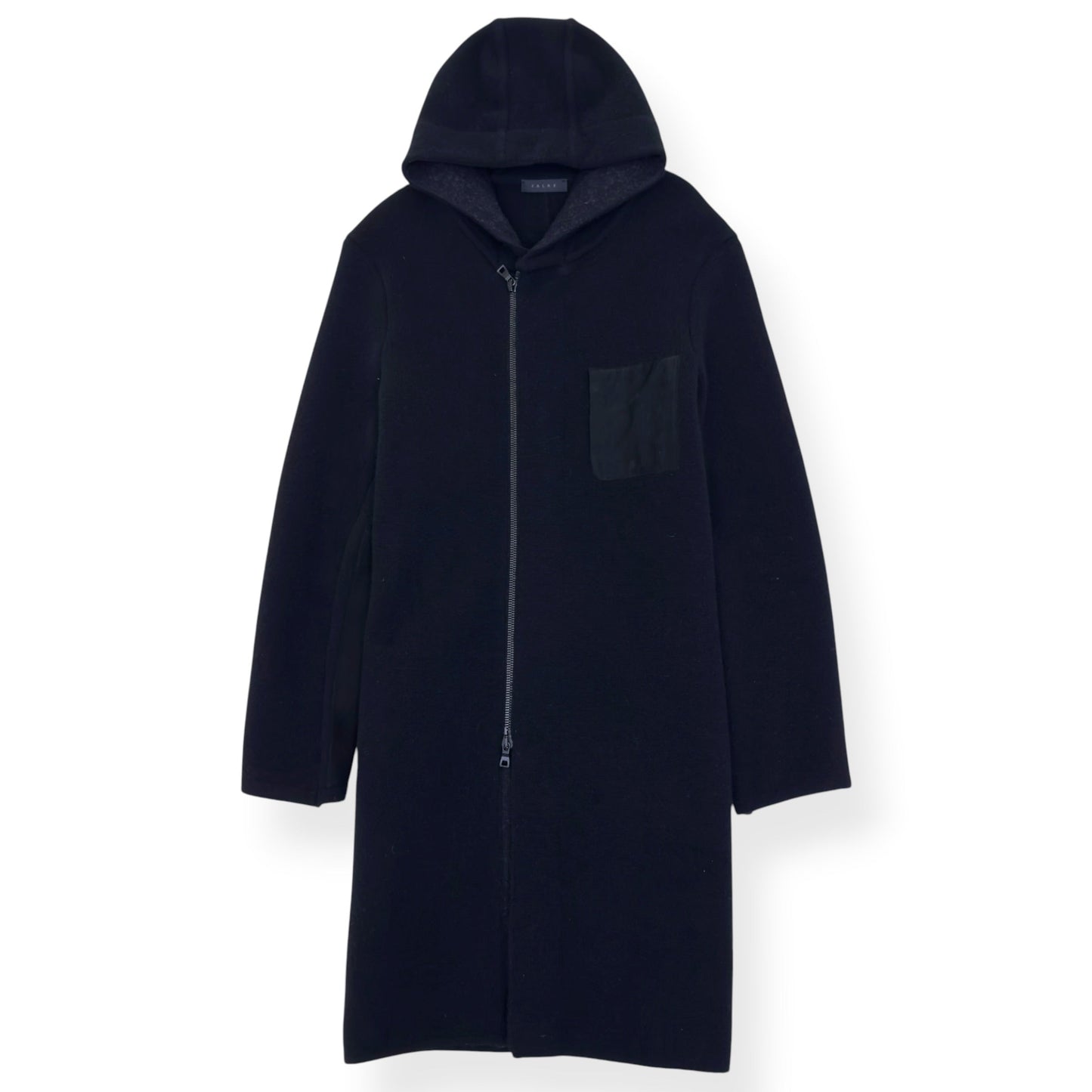 FALKE WOOL ZIP HOODED COAT BLACK SIZE 50 / L | Large, Black