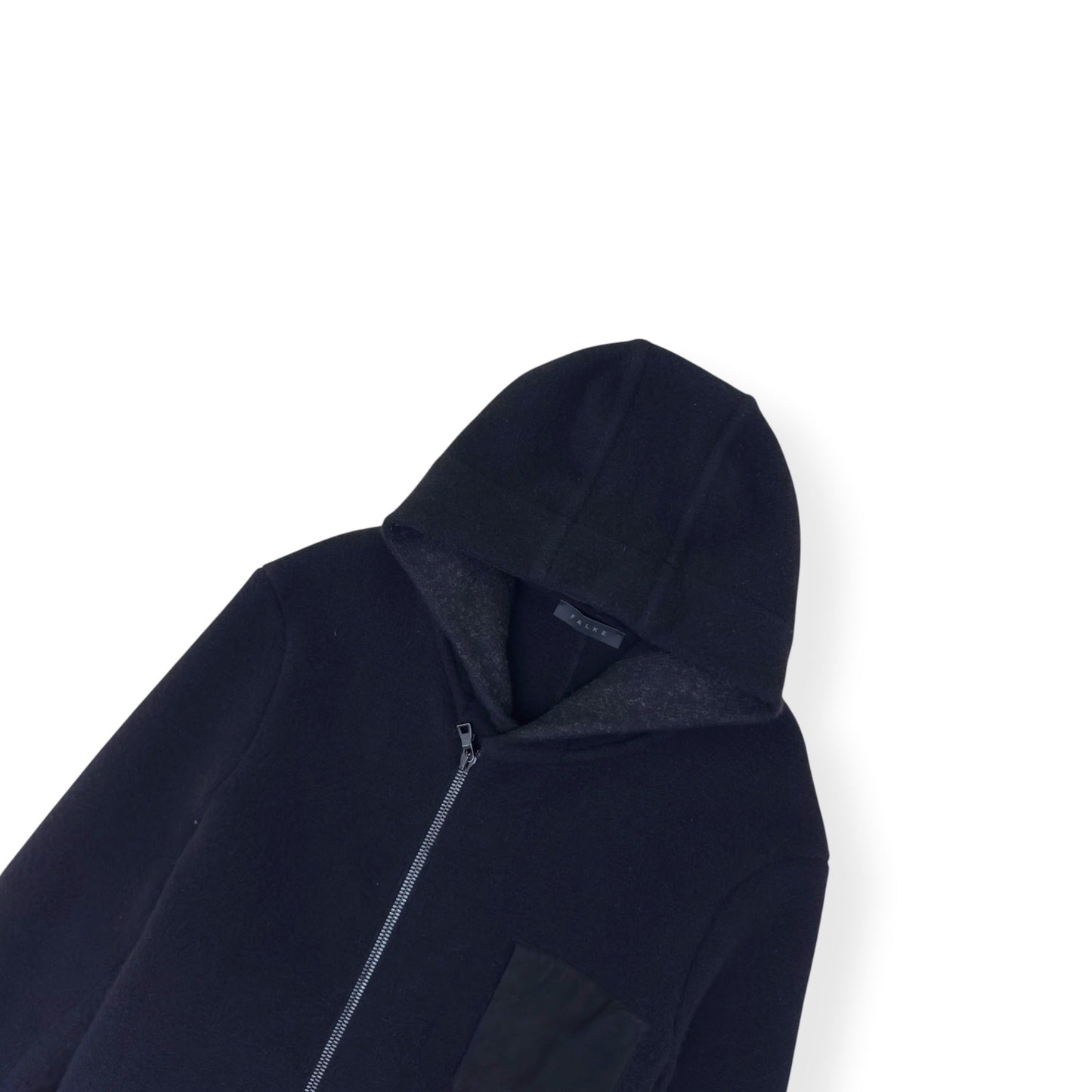 FALKE WOOL ZIP HOODED COAT BLACK SIZE 50 / L | Large, Black