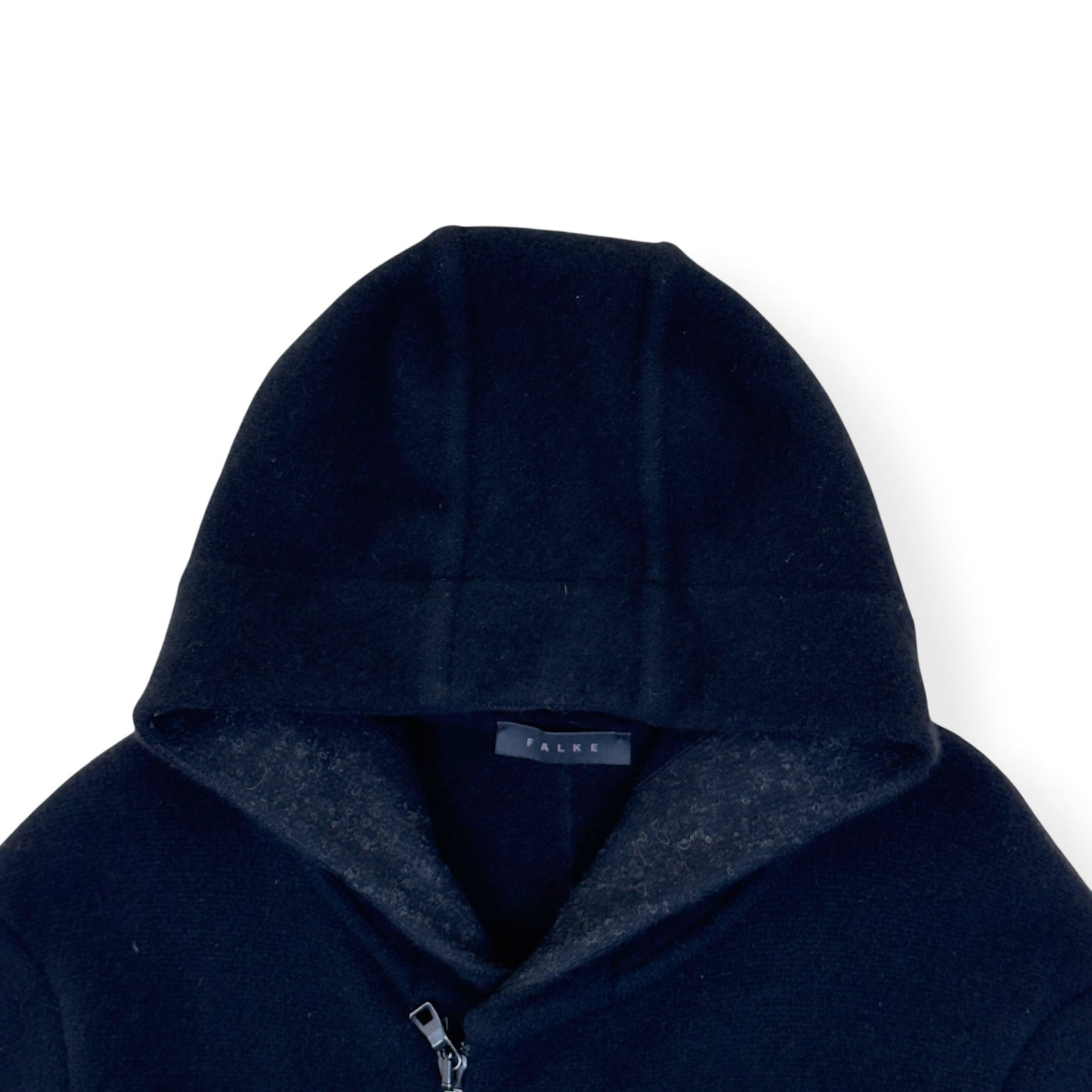 FALKE WOOL ZIP HOODED COAT BLACK SIZE 50 / L | Large, Black