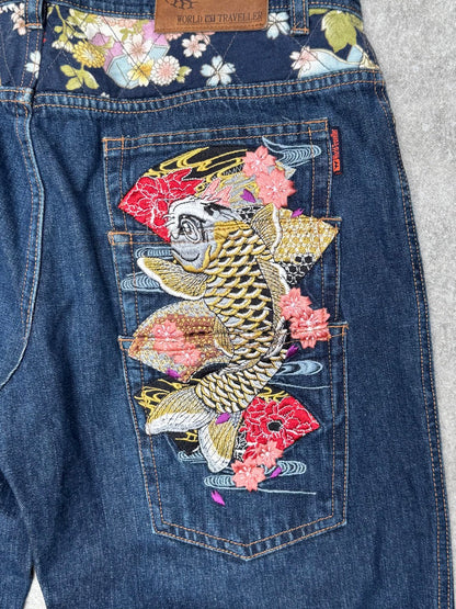 Japanese Denim Koi Embroidered Jeans