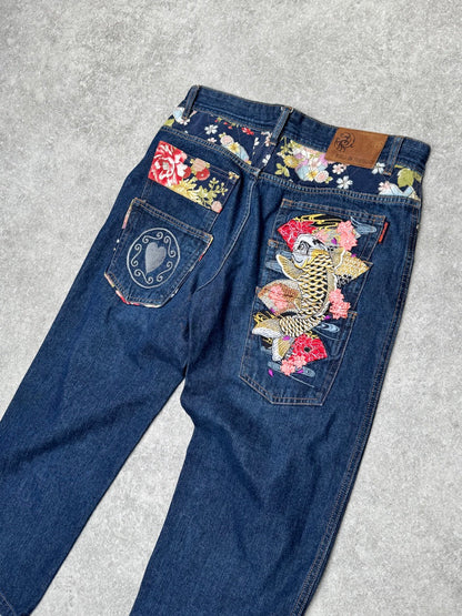 Japanese Denim Koi Embroidered Jeans