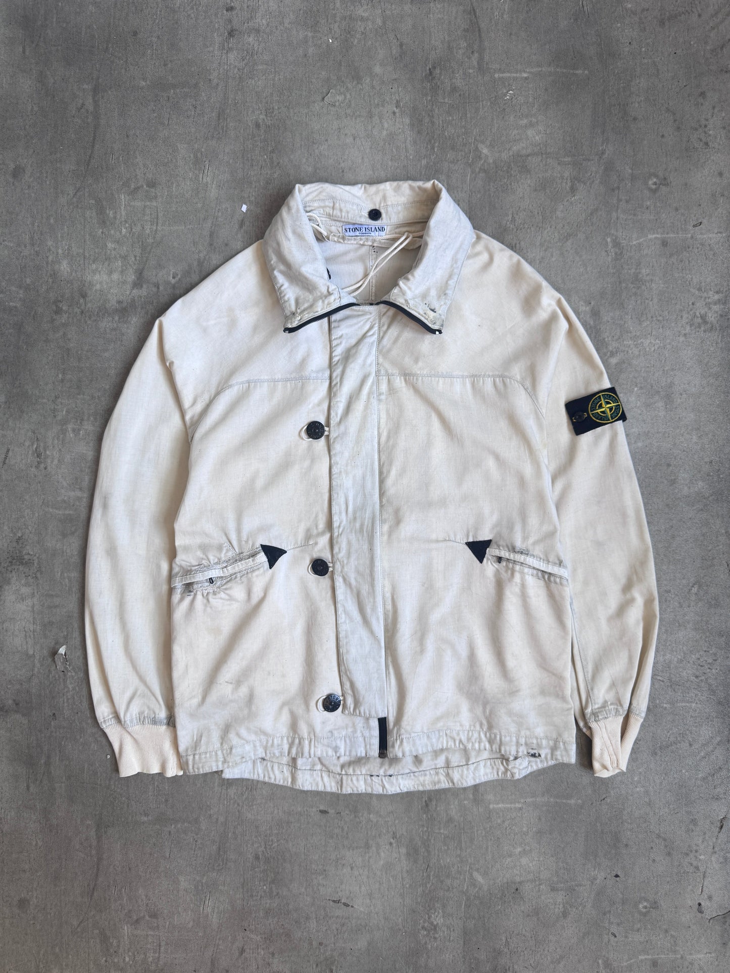 A/W 2004 Stone Island Raso Gammato Cream Distressed Tech Jacket (Sold As Seen) | Medium, Multicoloured