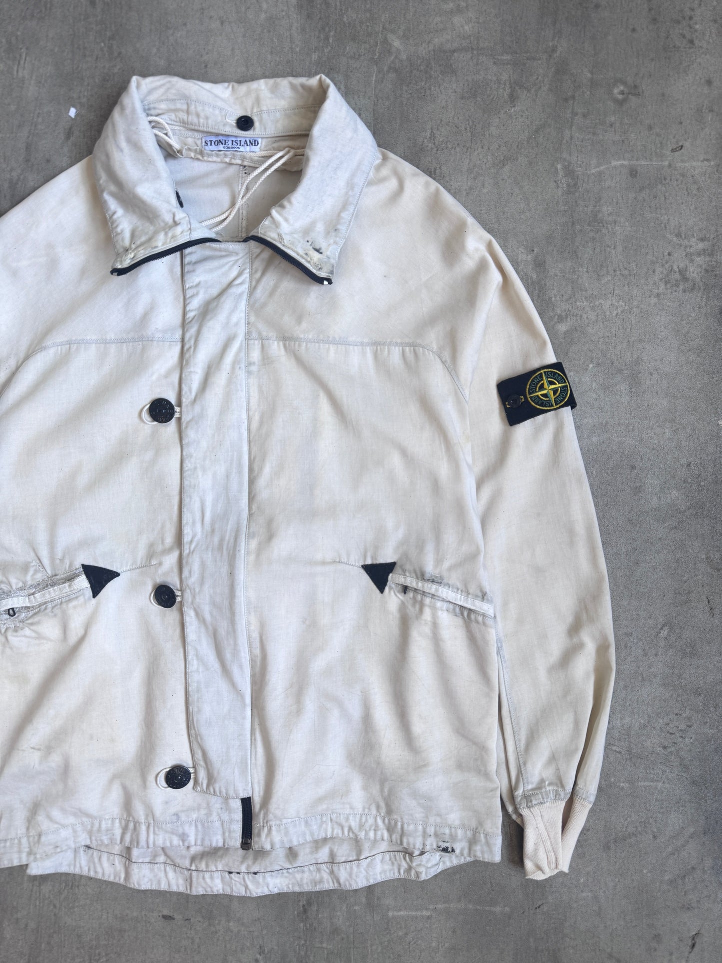 A/W 2004 Stone Island Raso Gammato Cream Distressed Tech Jacket (Sold As Seen) | Medium, Multicoloured