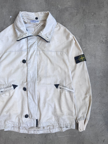 A/W 2004 Stone Island Raso Gammato Cream Distressed Tech Jacket (Sold As Seen) | Medium, Multicoloured