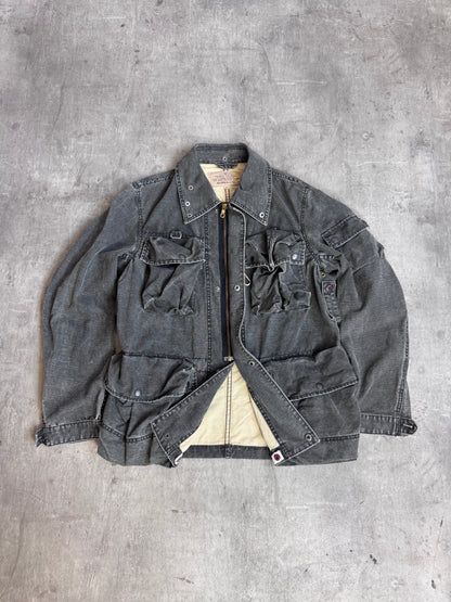 Avirex A-6 Hardware Detailed Full Zip Multipocket Grey Denim Jacket