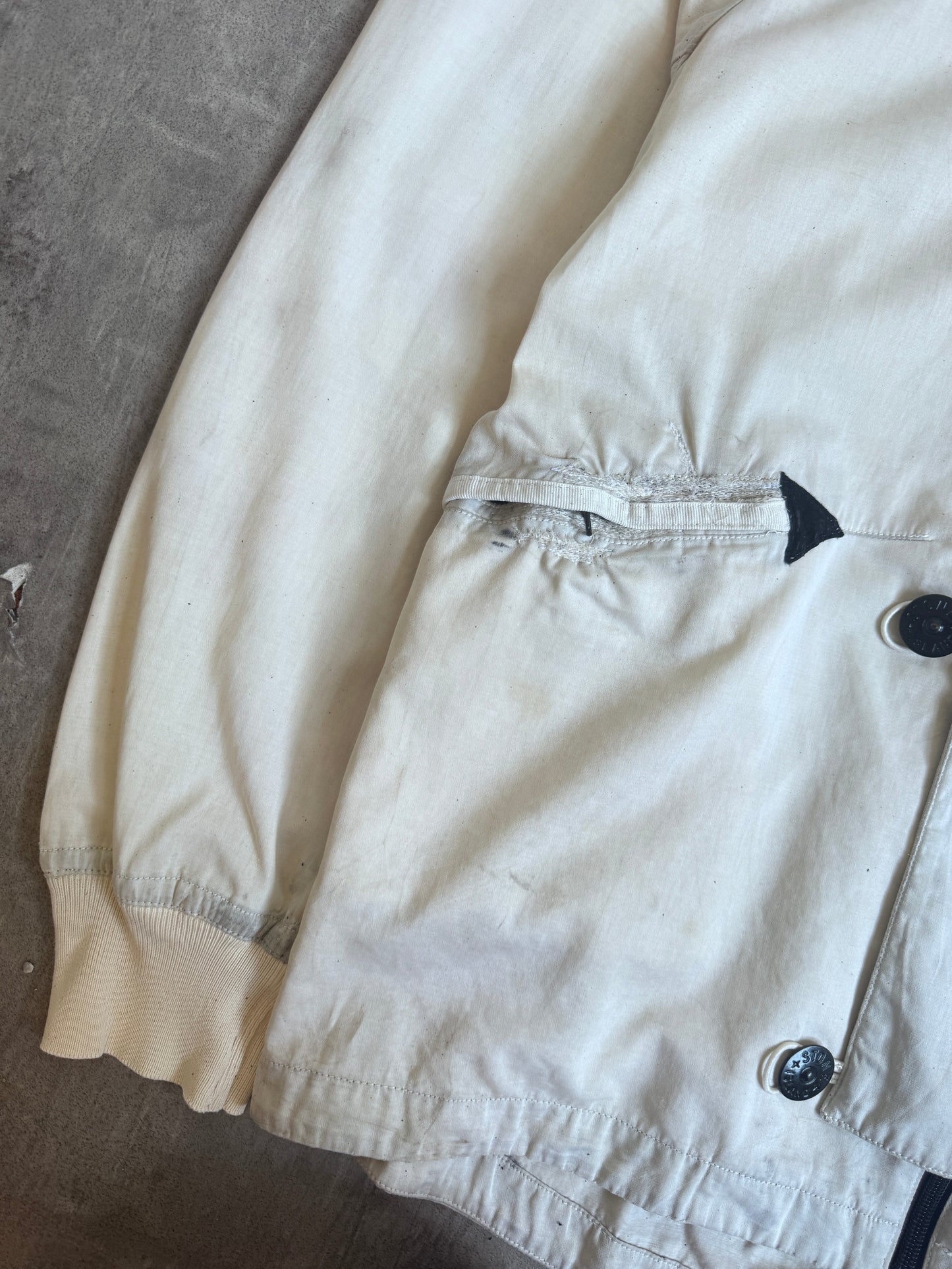 A/W 2004 Stone Island Raso Gammato Cream Distressed Tech Jacket (Sold As Seen) | Medium, Multicoloured