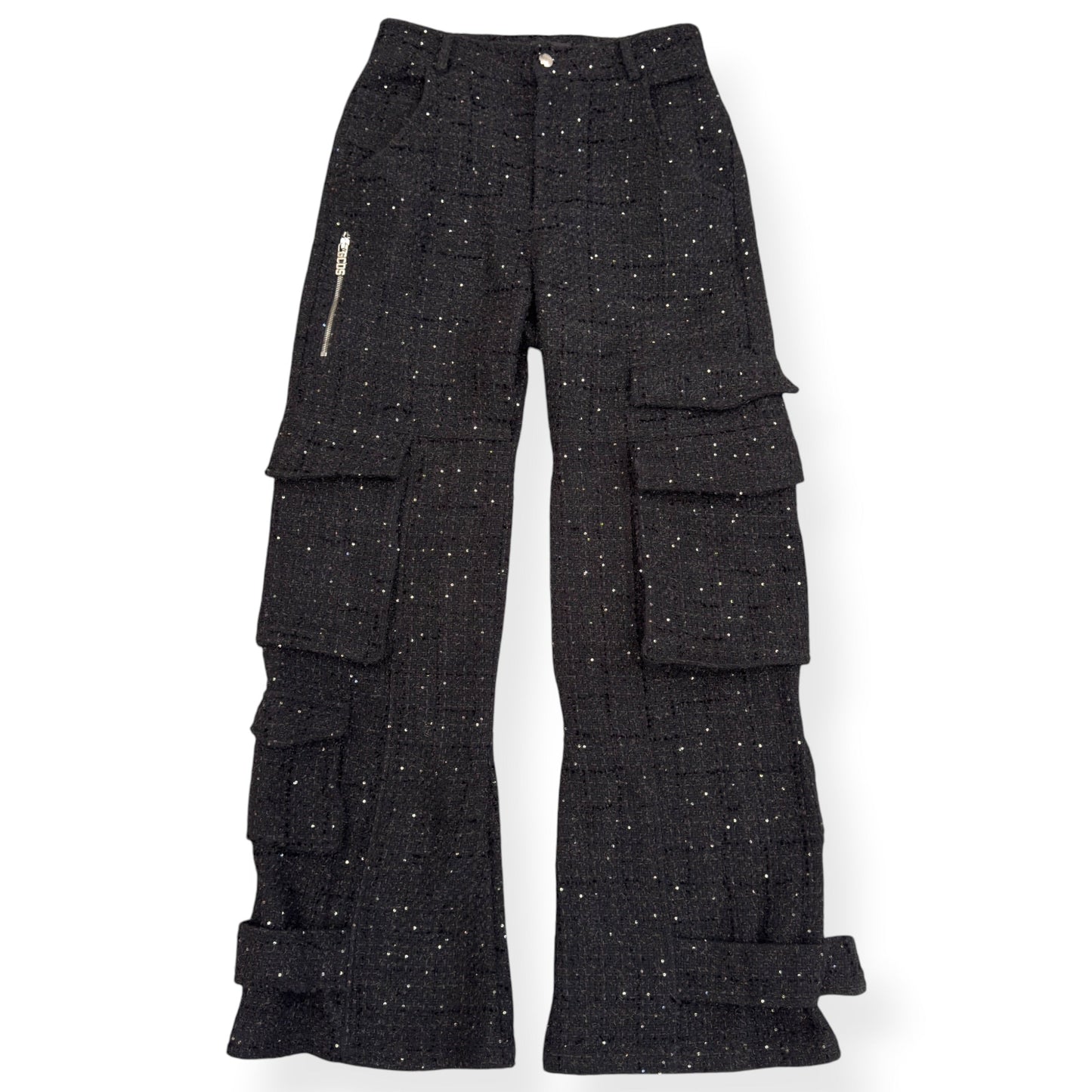 GCDS ULTRACARGO SEQUIN TWEED TROUSERS BLACK 48 / S | Small, Black