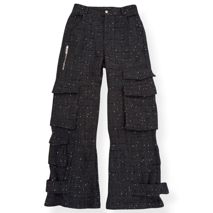 GCDS ULTRACARGO SEQUIN TWEED TROUSERS BLACK 48 / S | Small, Black