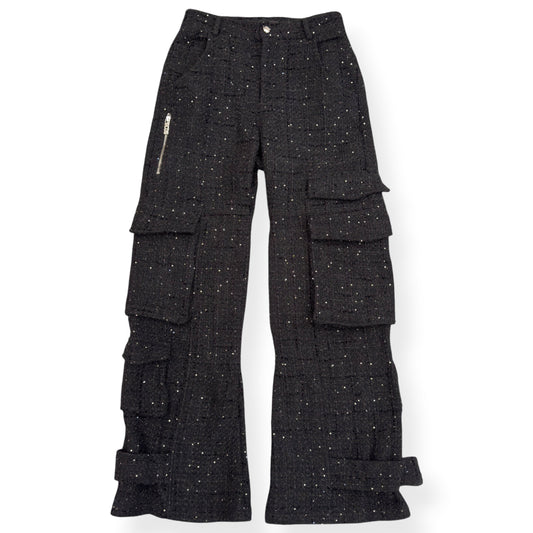 GCDS ULTRACARGO SEQUIN TWEED TROUSERS BLACK 48 / S | Small, Black