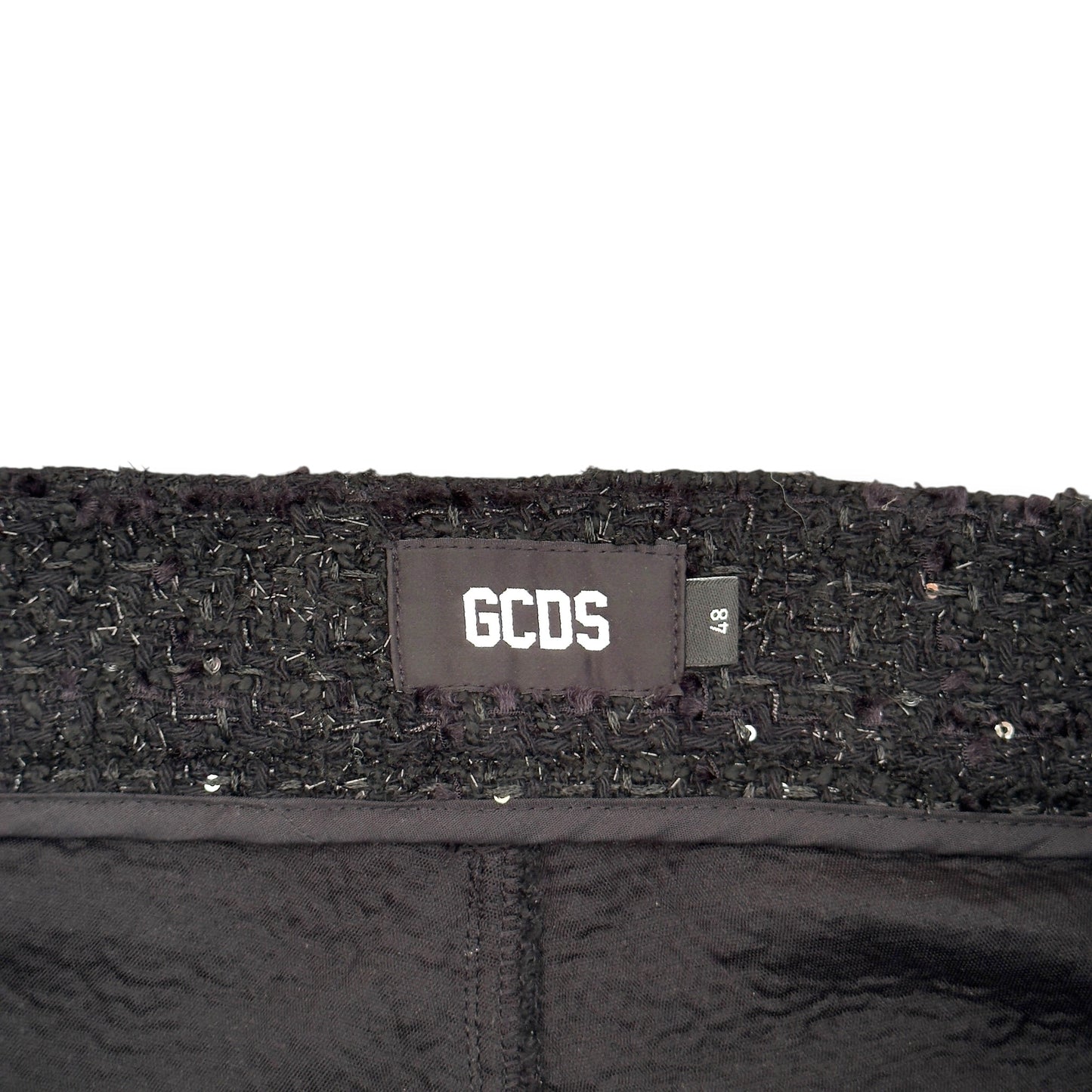 GCDS ULTRACARGO SEQUIN TWEED TROUSERS BLACK 48 / S | Small, Black
