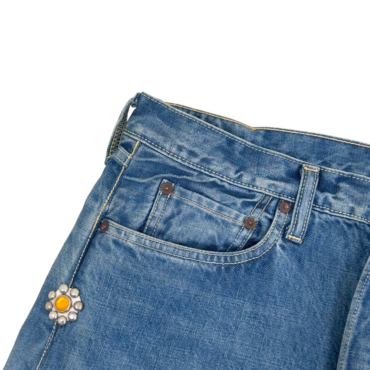 KAPITAL MONKEY CISCO JEWEL EMBELLISHED JEANS BLUE 34 / L | Large, Blue