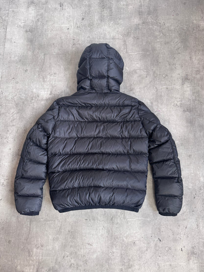 Moncler Dist Clamart Black Nylon Goose Down Red Rib Knit Detailed Puffer