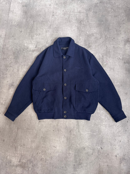 Christian Dior Circle Cut Navy Embroidered Bomber Jacket