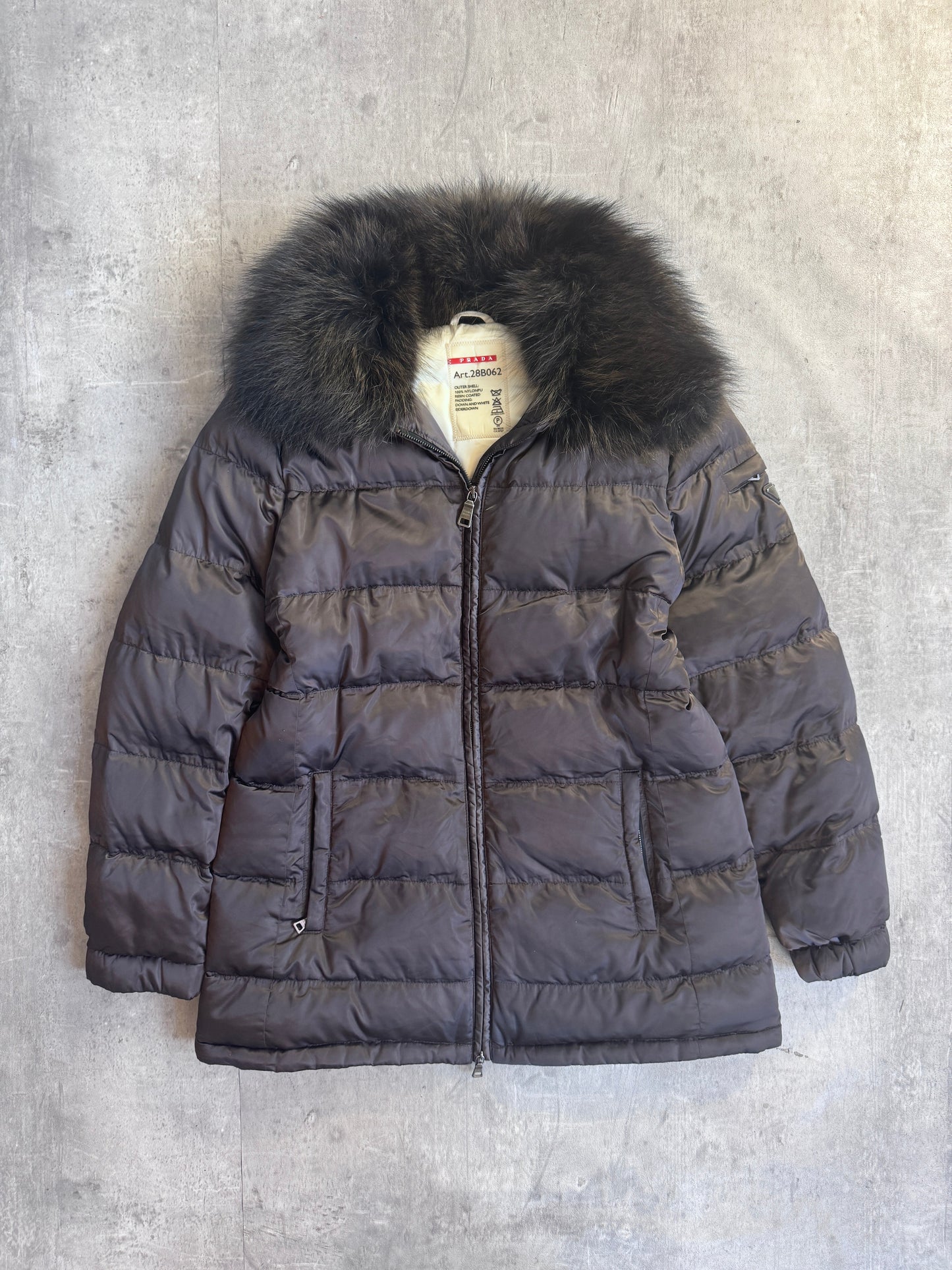 Prada Fur Collar Brown Puffer Down Jacket
