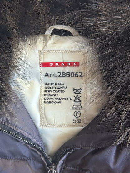 Prada Fur Collar Brown Puffer Down Jacket