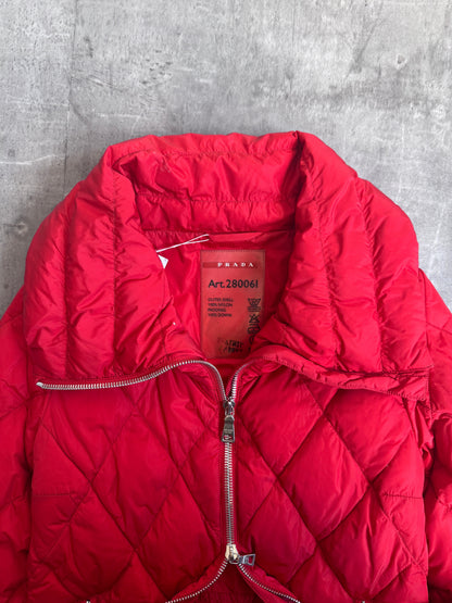 2008 Prada Red Diamond Quilted Puffer Jacket