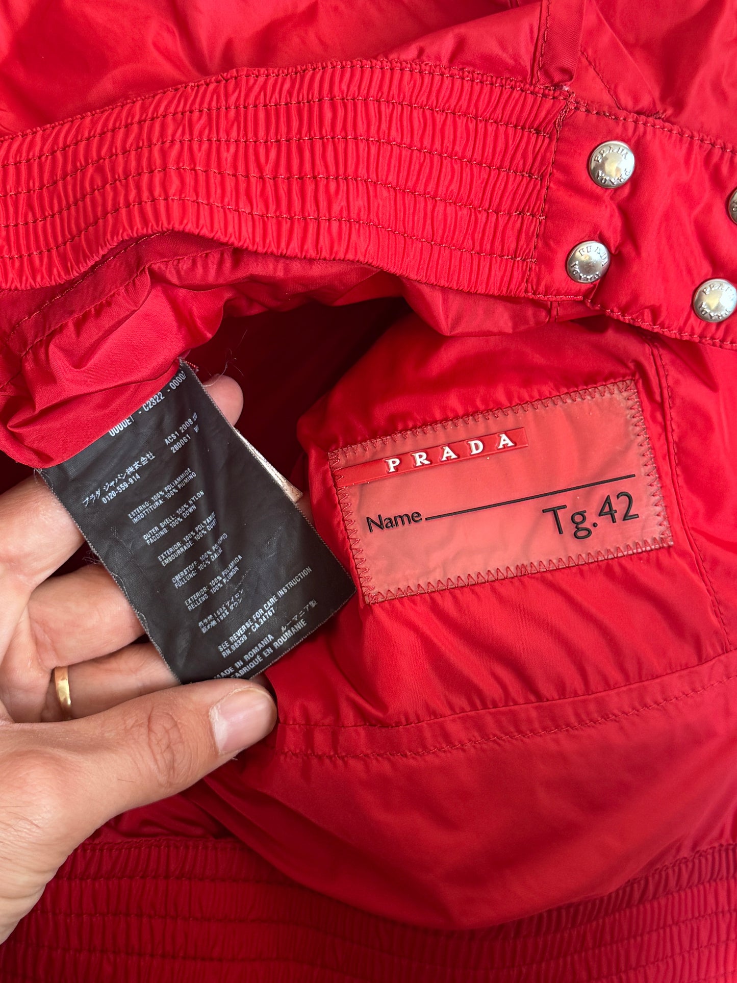 2008 Prada Red Diamond Quilted Puffer Jacket