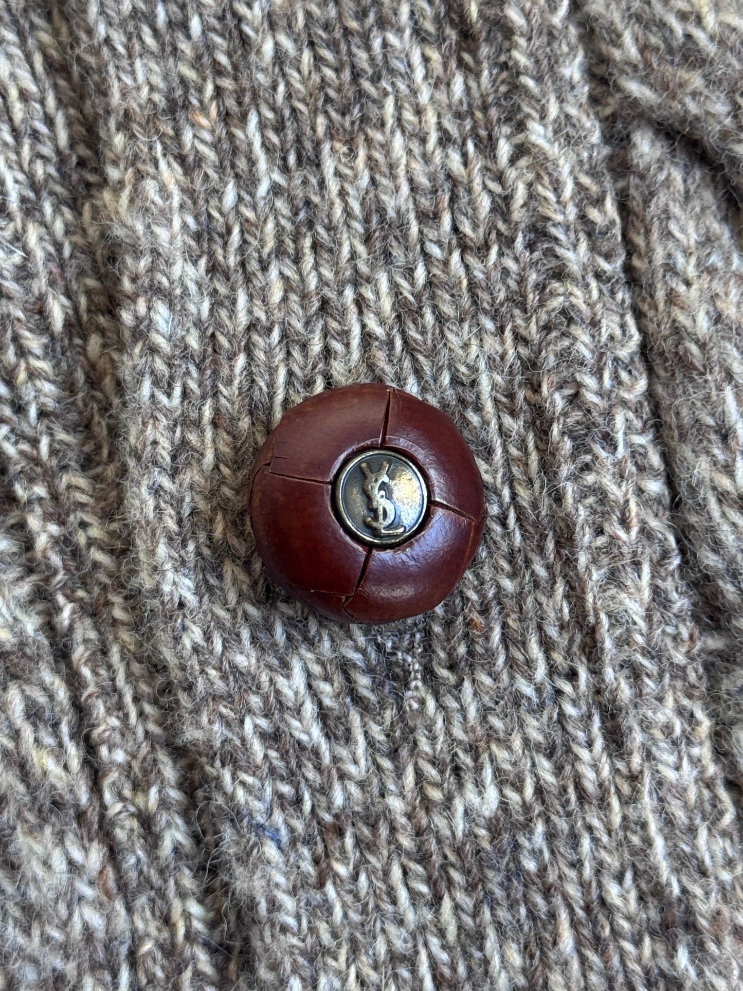 YSL Brown Wool Ribbed Cardigan