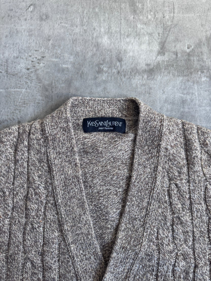 YSL Brown Wool Ribbed Cardigan