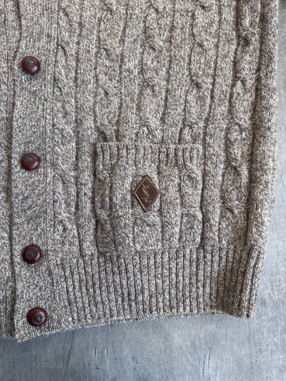 YSL Brown Wool Ribbed Cardigan