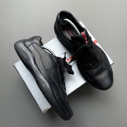 Prada Sport Black 00s All Leather Americas Cup Trainers | LARGE, Black