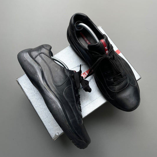 Prada Sport Black 00s All Leather Americas Cup Trainers | LARGE, Black