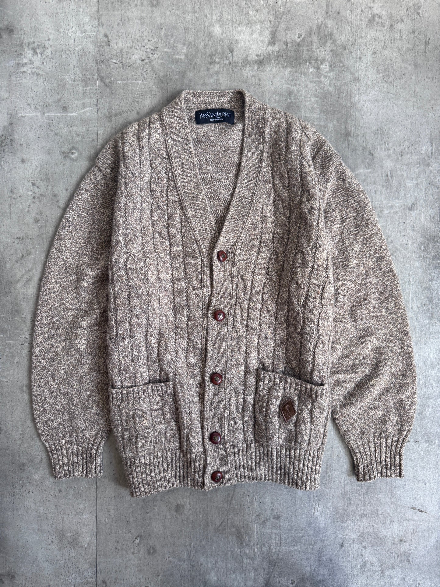 YSL Brown Wool Ribbed Cardigan