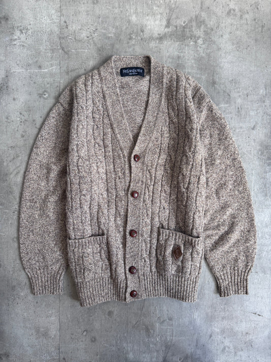 YSL Brown Wool Ribbed Cardigan