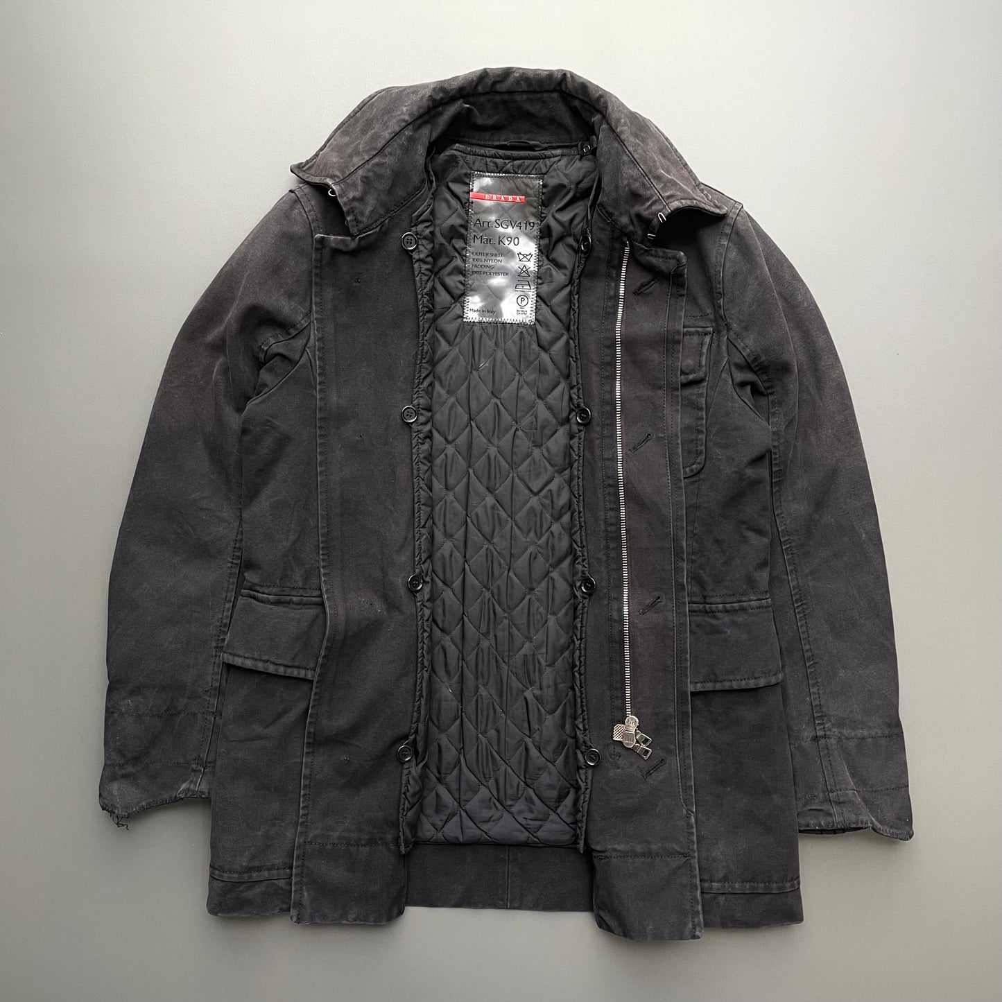 Prada Sport Dark Grey 00s Canvas Cotton Liner Field Jacket | Medium, Grey