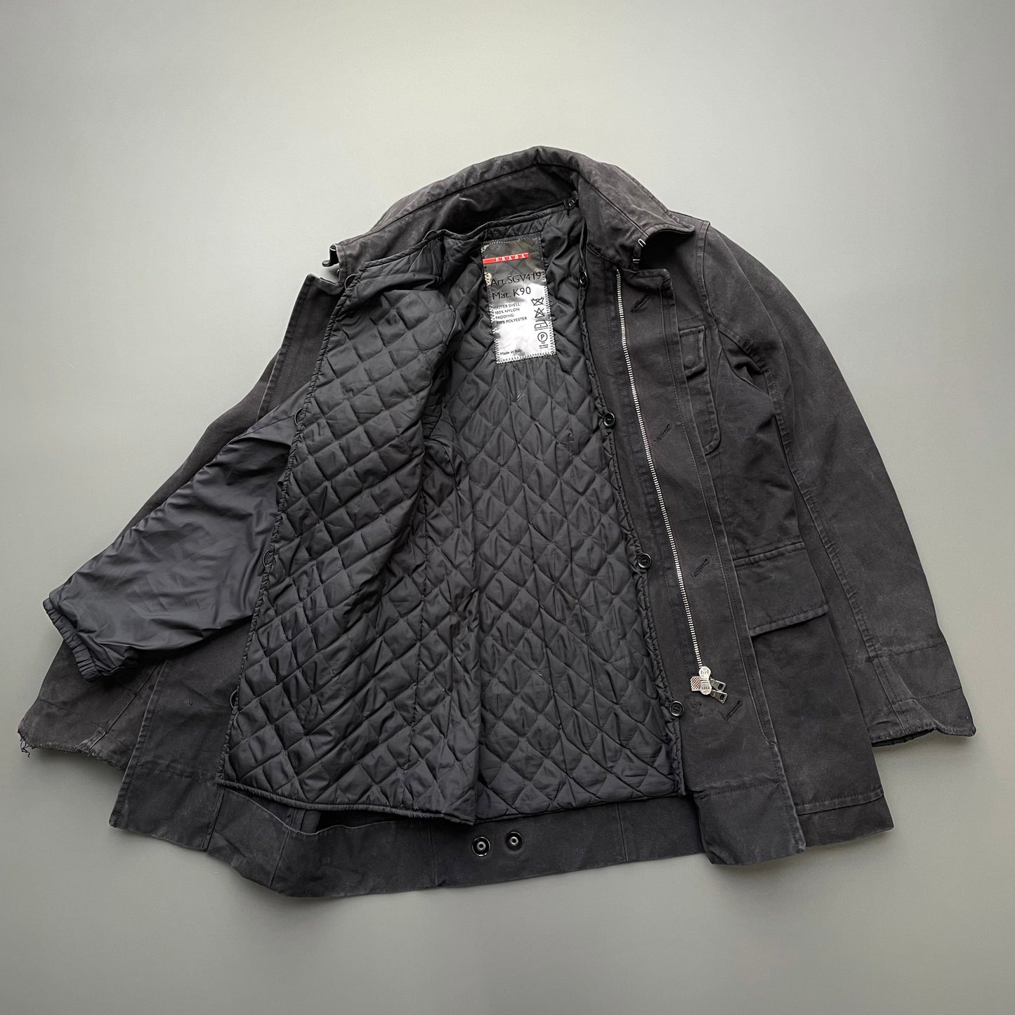 Prada Sport Dark Grey 00s Canvas Cotton Liner Field Jacket | Medium, Grey