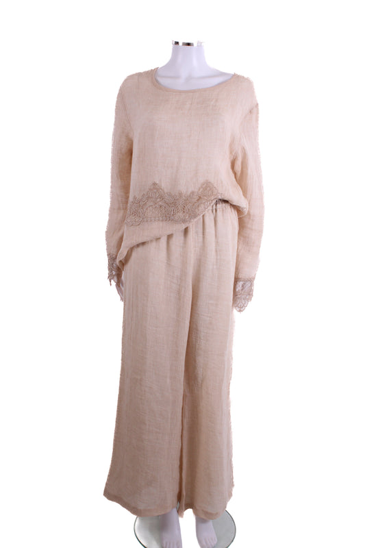 Maurizio Lace Trim Top/Trouser Co-ord Beige M | O/S, Beige