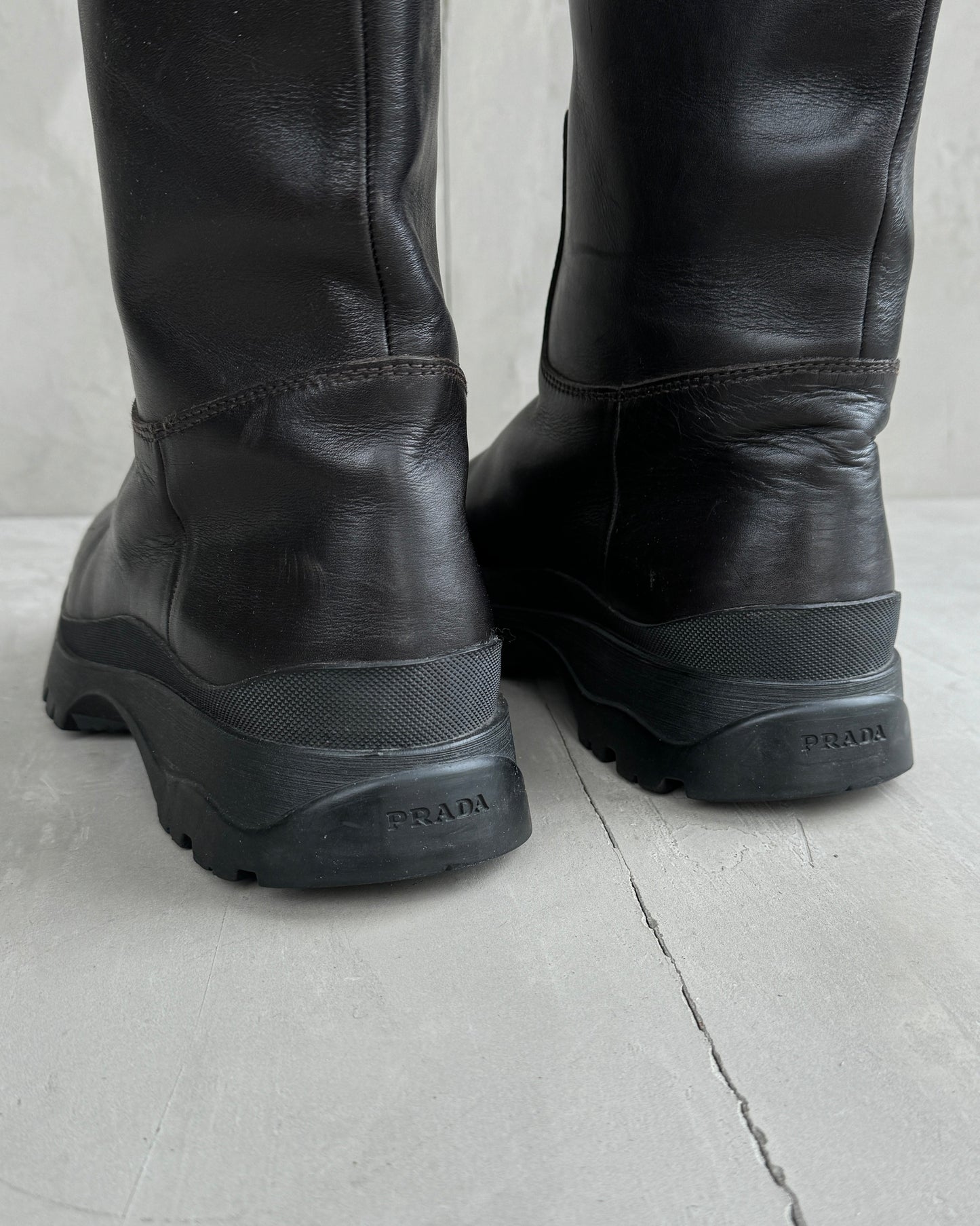 PRADA FW03 COMBAT LUG-SOLE BIKER BOOTS - UK 8 | UK 8, Black