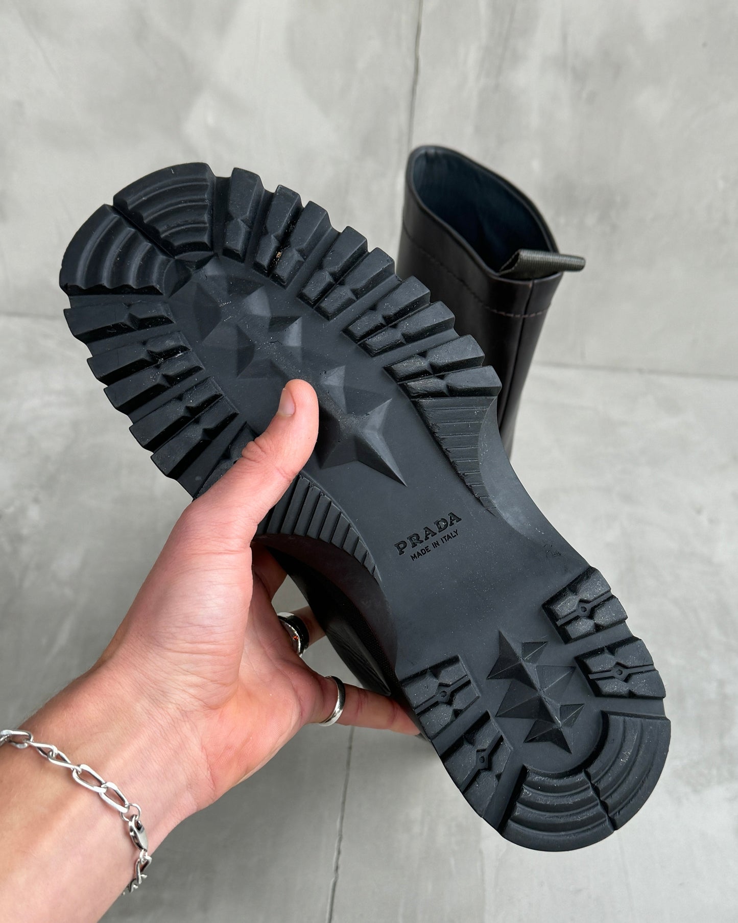 PRADA FW03 COMBAT LUG-SOLE BIKER BOOTS - UK 8 | UK 8, Black