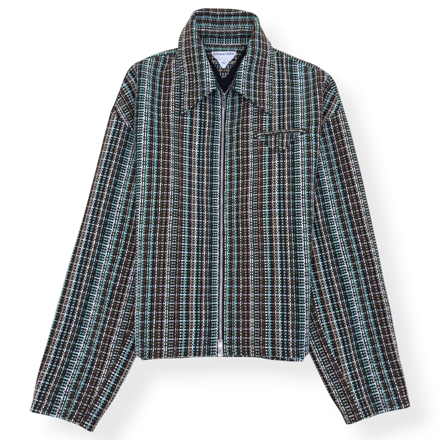 BOTTEGA VENETA TWEED ZIP-UP JACKET TEAL / BROWN 50 / M | Medium, Brown