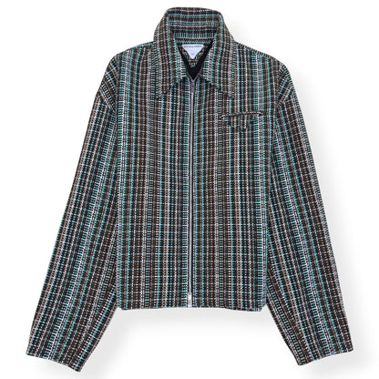 BOTTEGA VENETA TWEED ZIP-UP JACKET TEAL / BROWN 50 / M | Medium, Brown