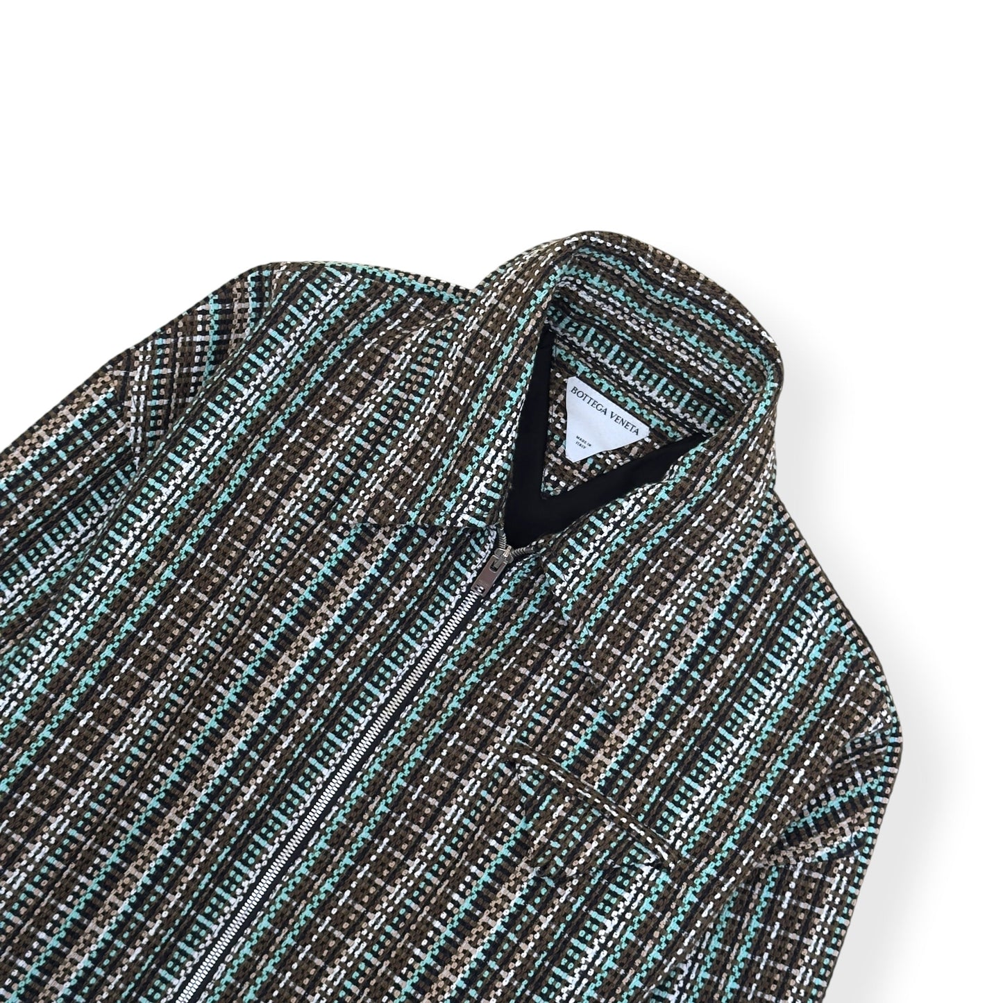 BOTTEGA VENETA TWEED ZIP-UP JACKET TEAL / BROWN 50 / M | Medium, Brown